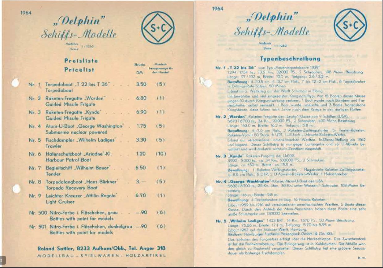 Shipsandmore Katalog "Delphin"Modelle Maßstab 11250 Übersicht